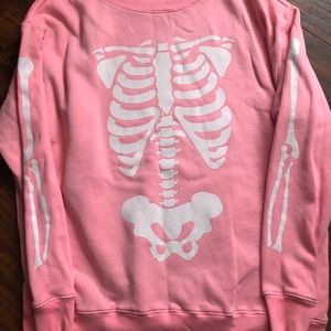Wildfox X Ray Vision Road Trip Skeleton Oversized Sweatshirt Pink XS